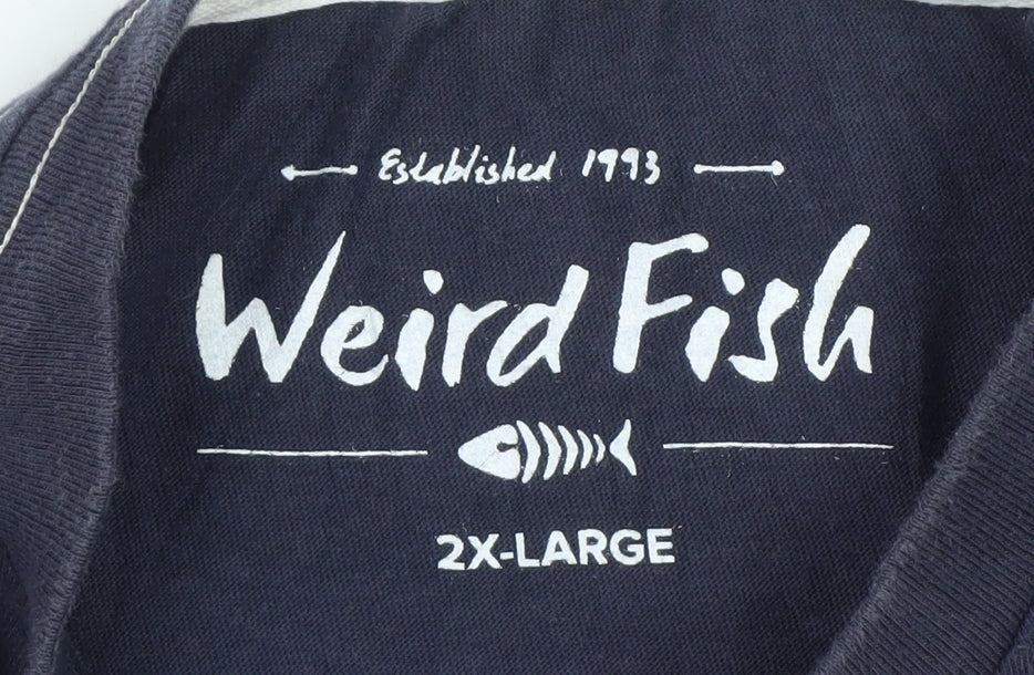 Weird Fish Men's Blue Long Sleeve Cotton Graphic T-Shirt 2XL