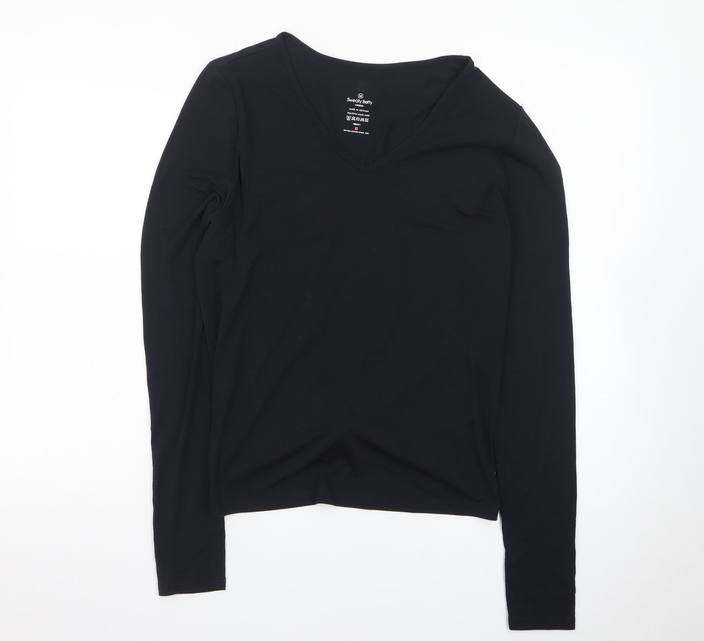 Sweaty Betty Womens Black V-Neck Long Sleeve Stretch Top Size M