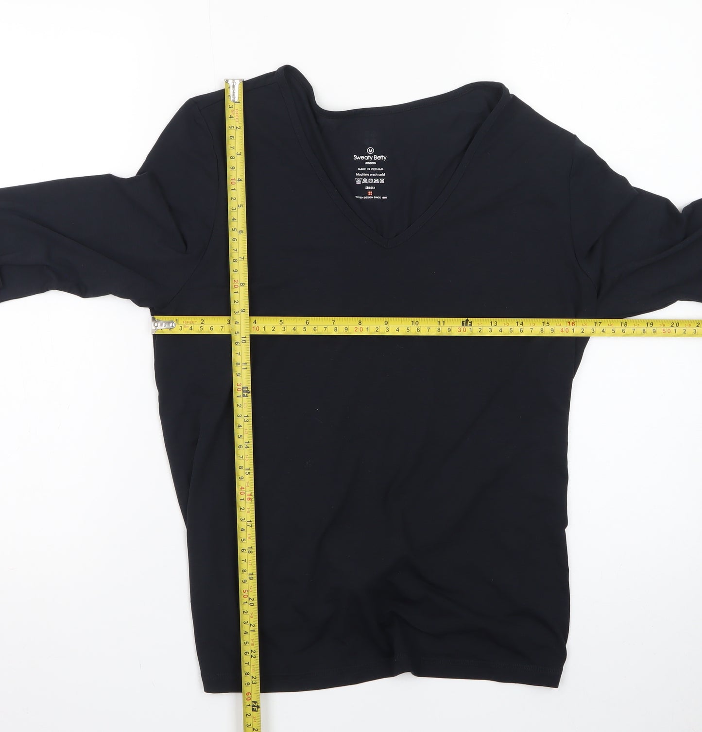 Sweaty Betty Womens Black V-Neck Long Sleeve Stretch Top Size M