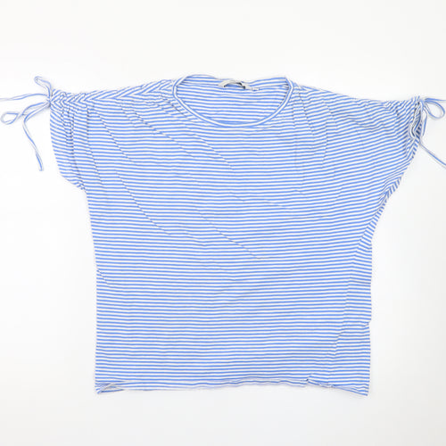 ISLE ESSENTIALS Women's Blue Striped Short Sleeve Cotton T-Shirt Size S