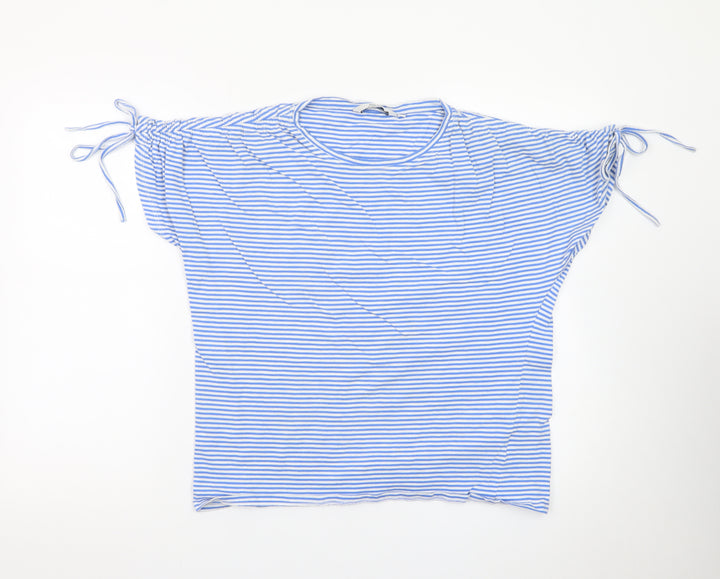 ISLE ESSENTIALS Women's Blue Striped Short Sleeve Cotton T-Shirt Size S