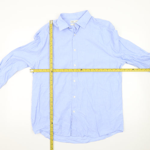 Marks and Spencer Men's Blue Regular Fit Pure Cotton Long Sleeve Dress Shirt L