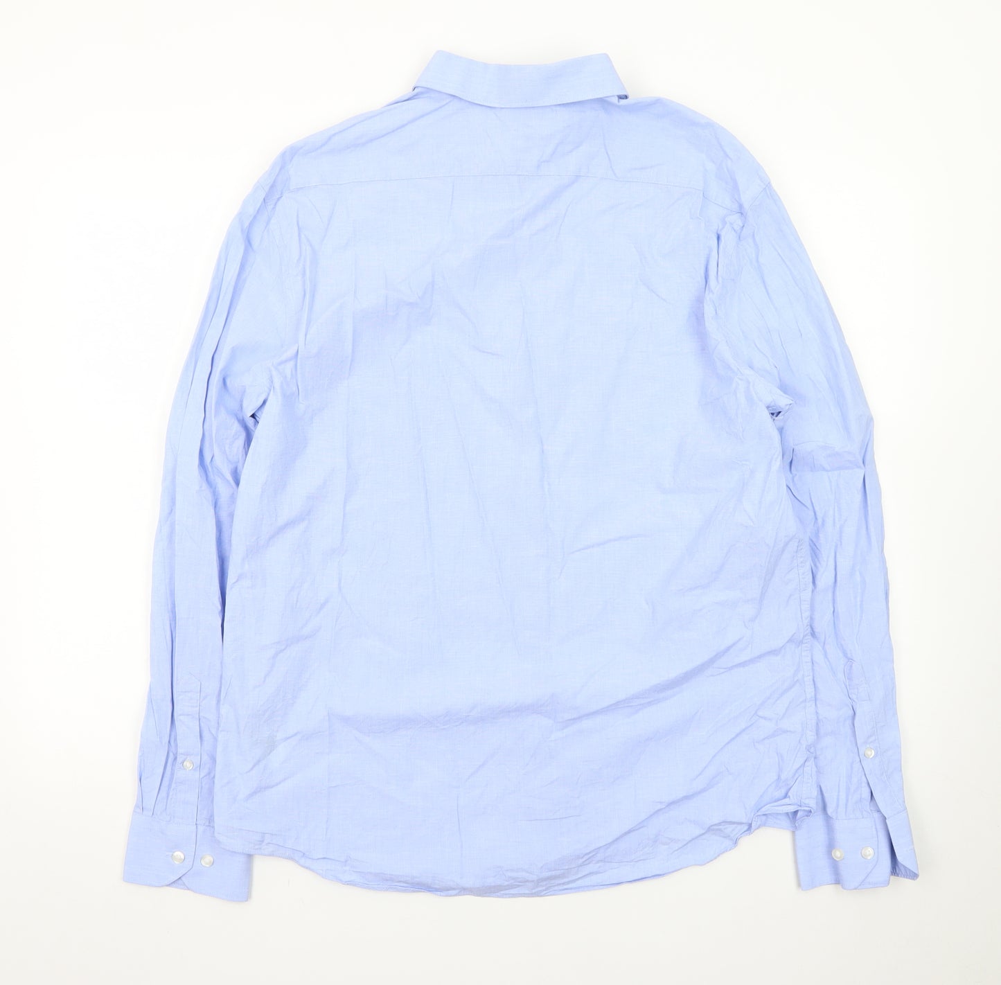 Marks and Spencer Men's Blue Regular Fit Pure Cotton Long Sleeve Dress Shirt L