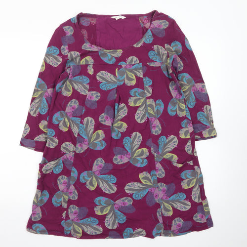 White Stuff Women’s Purple Floral Shift Dress Size 14 3/4 Sleeve