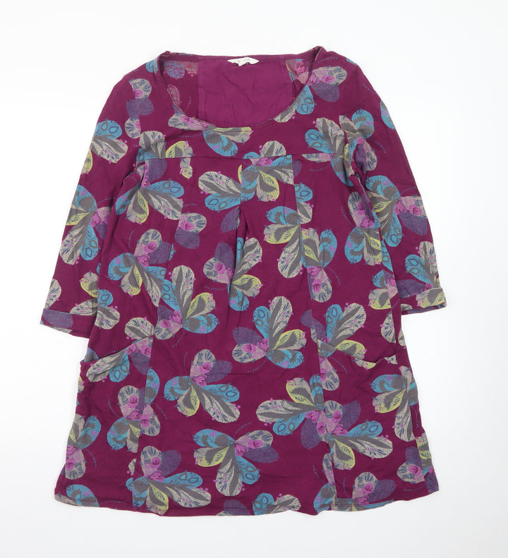 White Stuff Women’s Purple Floral Shift Dress Size 14 3/4 Sleeve