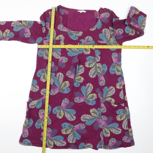 White Stuff Women’s Purple Floral Shift Dress Size 14 3/4 Sleeve