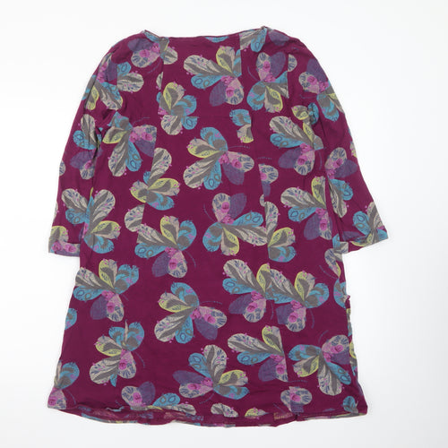 White Stuff Women’s Purple Floral Shift Dress Size 14 3/4 Sleeve