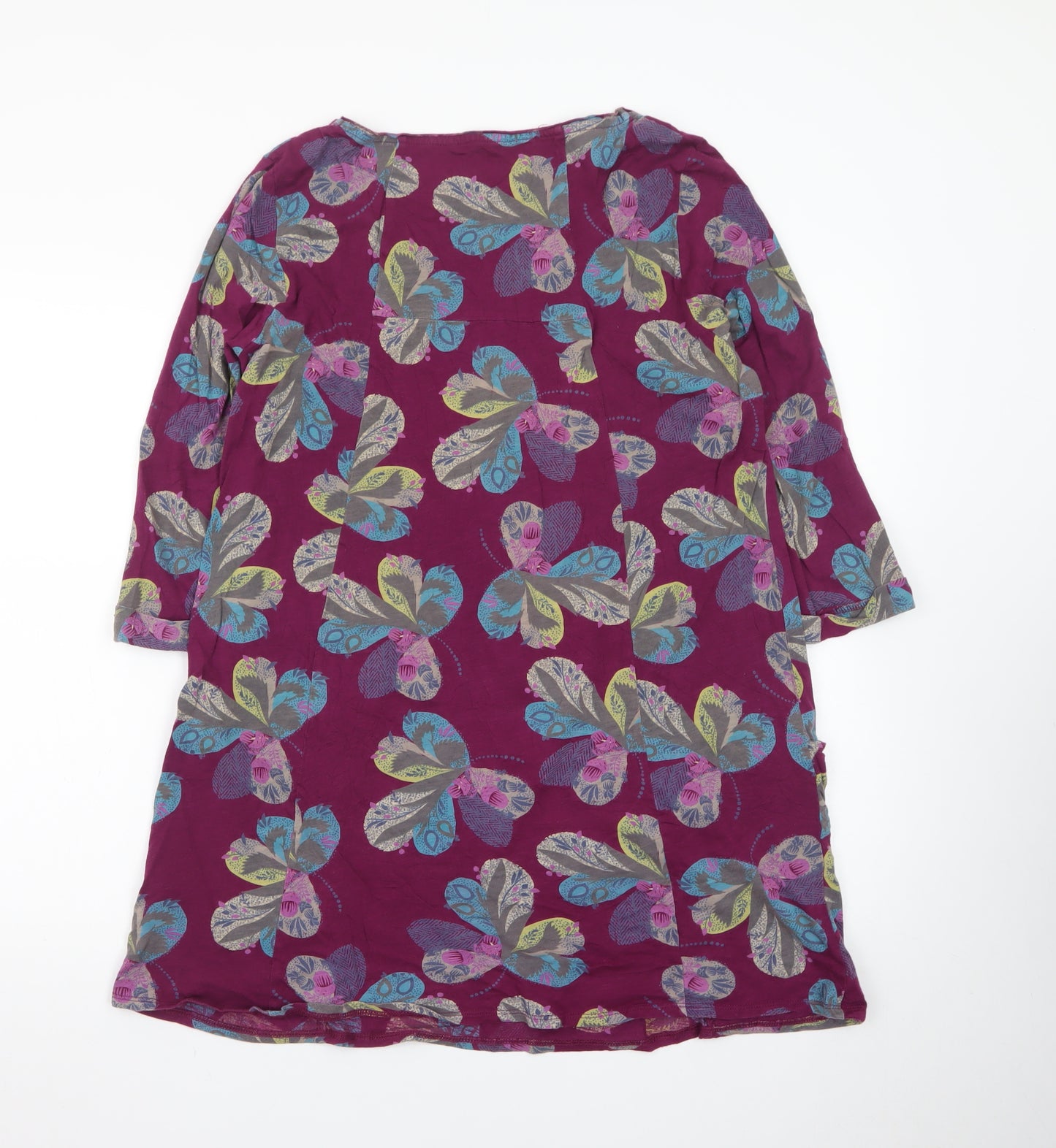 White Stuff Women’s Purple Floral Shift Dress Size 14 3/4 Sleeve