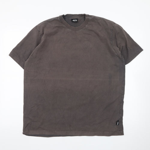 Stussy Men's Brown Cotton Crew Neck Short Sleeve T-Shirt L