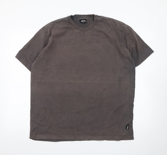 Stussy Men's Brown Cotton Crew Neck Short Sleeve T-Shirt L