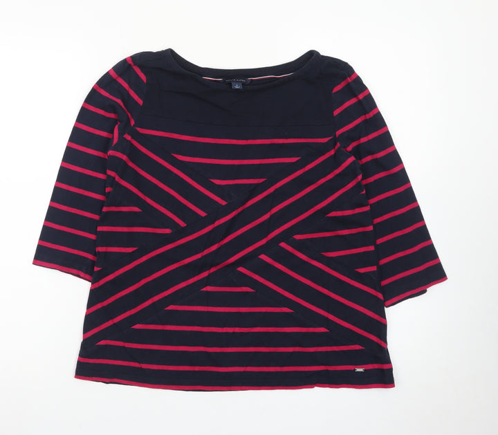 Tommy Hilfiger Women Navy & Pink Striped 3/4 Sleeve Top Size M