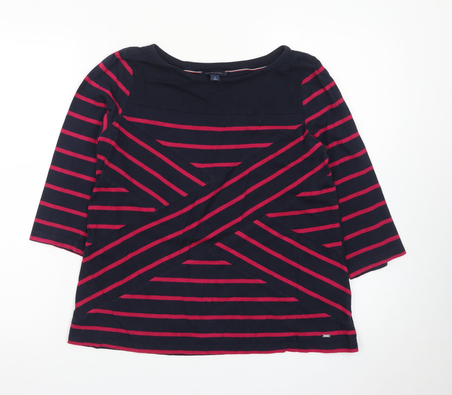 Tommy Hilfiger Women Navy & Pink Striped 3/4 Sleeve Top Size M