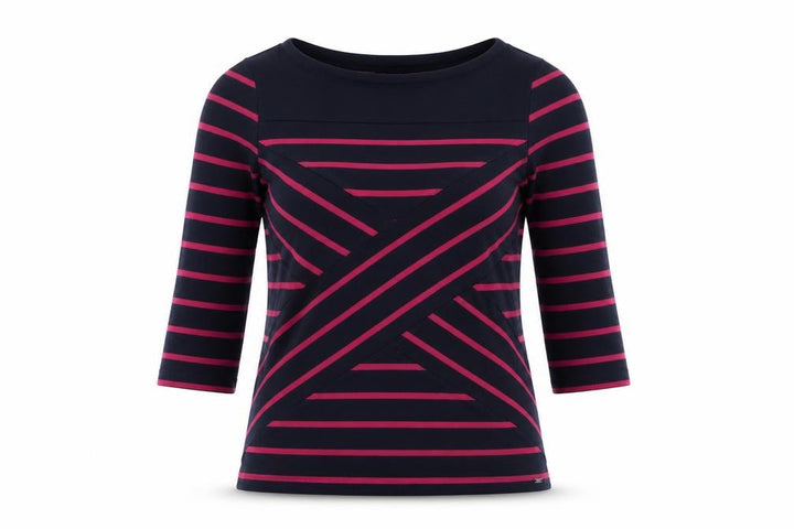Tommy Hilfiger Women Navy & Pink Striped 3/4 Sleeve Top Size M