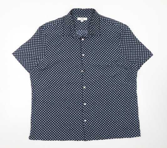 Marks and Spencer Men's Blue Geometric Short Sleeve 2XL Dress Shirt