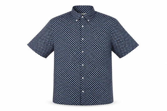 Marks and Spencer Men's Blue Geometric Short Sleeve 2XL Dress Shirt