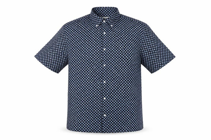 Marks and Spencer Men's Blue Geometric Short Sleeve 2XL Dress Shirt