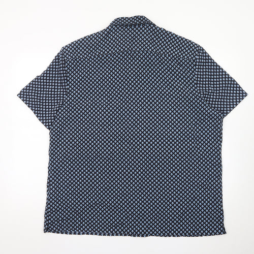 Marks and Spencer Men's Blue Geometric Short Sleeve 2XL Dress Shirt