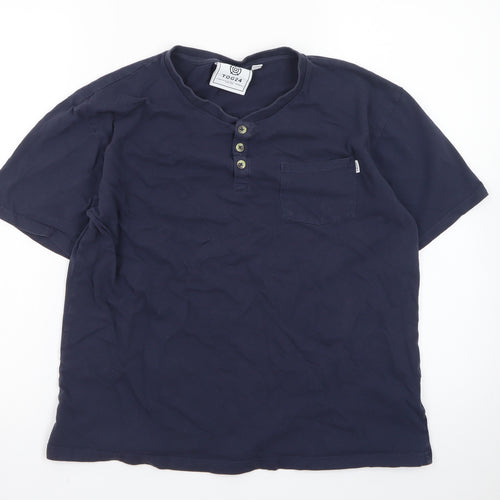 TOG24 Men’s Blue Henley Short Sleeve Cotton T-Shirt M Regular Fit