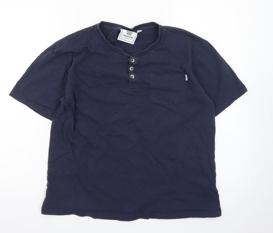 TOG24 Men’s Blue Henley Short Sleeve Cotton T-Shirt M Regular Fit