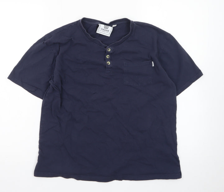 TOG24 Men’s Blue Henley Short Sleeve Cotton T-Shirt M Regular Fit
