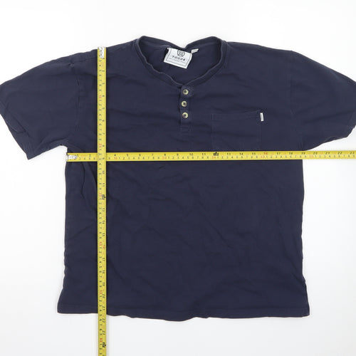 TOG24 Men’s Blue Henley Short Sleeve Cotton T-Shirt M Regular Fit