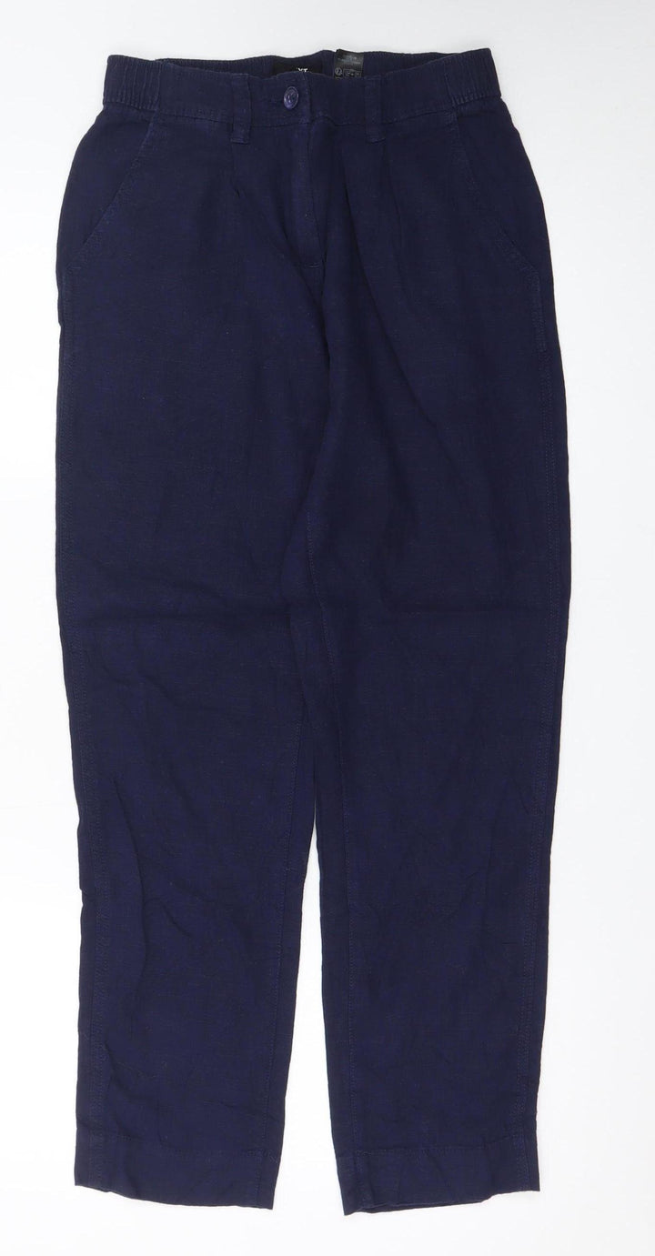 Next Women Navy Linen Blend Tapered Trousers Size 8R