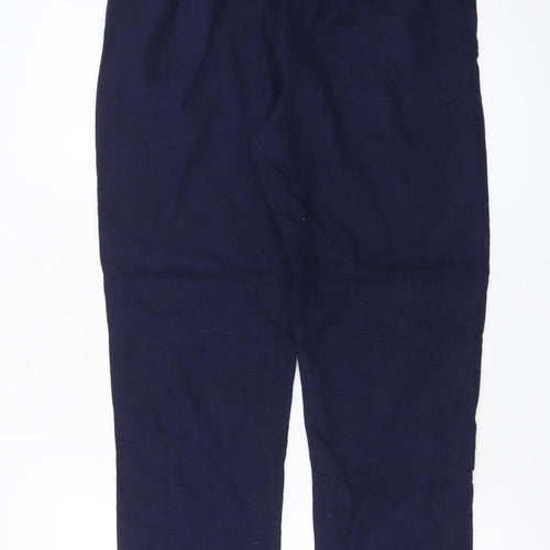 Next Women Navy Linen Blend Tapered Trousers Size 8R