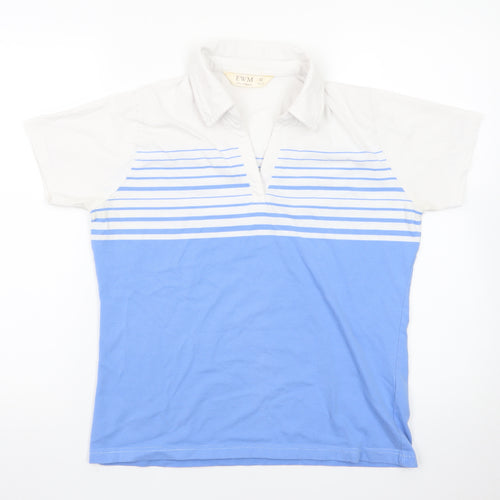 EWM Womens Blue White Striped Polo Shirt Size 14-16 Classic Fit