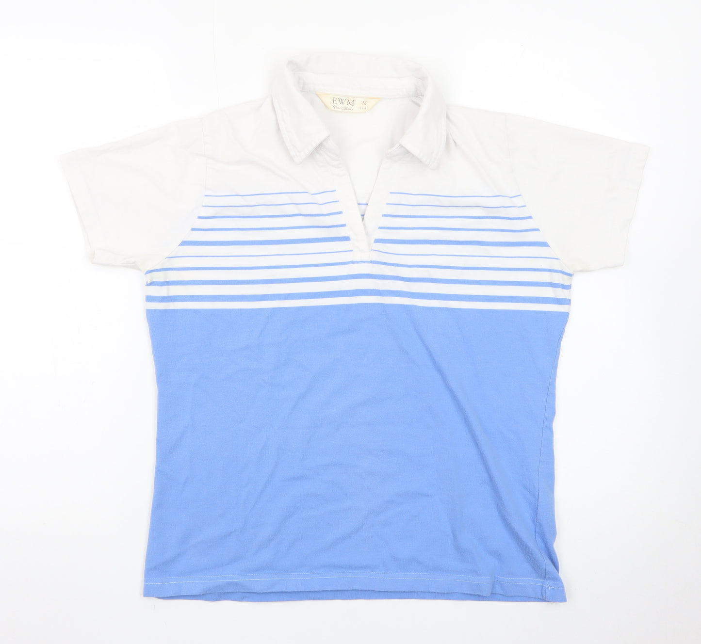 EWM Womens Blue White Striped Polo Shirt Size 14-16 Classic Fit