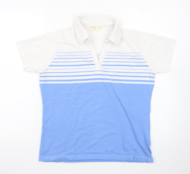 EWM Womens Blue White Striped Polo Shirt Size 14-16 Classic Fit