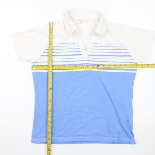 EWM Womens Blue White Striped Polo Shirt Size 14-16 Classic Fit