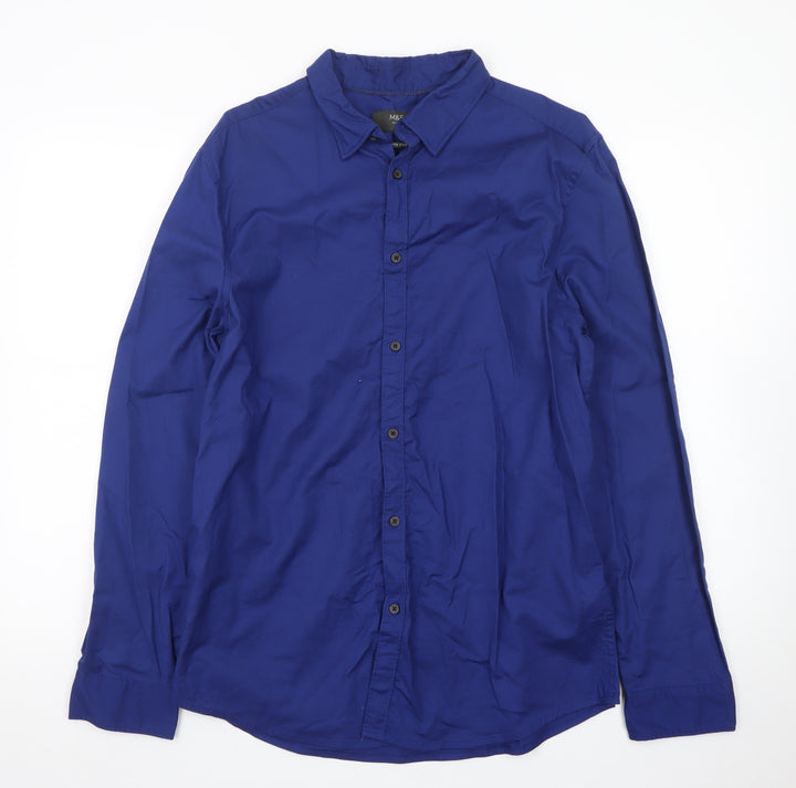 Marks and Spencer Men's Blue Slim Fit Stretch Dress Shirt M