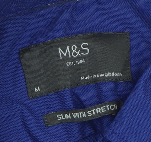 Marks and Spencer Men's Blue Slim Fit Stretch Dress Shirt M