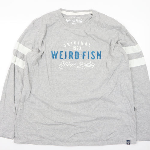 Weird Fish Men's Grey Long Sleeve Graphic T-Shirt 2XL Classic Fit