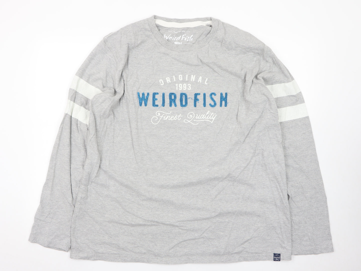 Weird Fish Men's Grey Long Sleeve Graphic T-Shirt 2XL Classic Fit