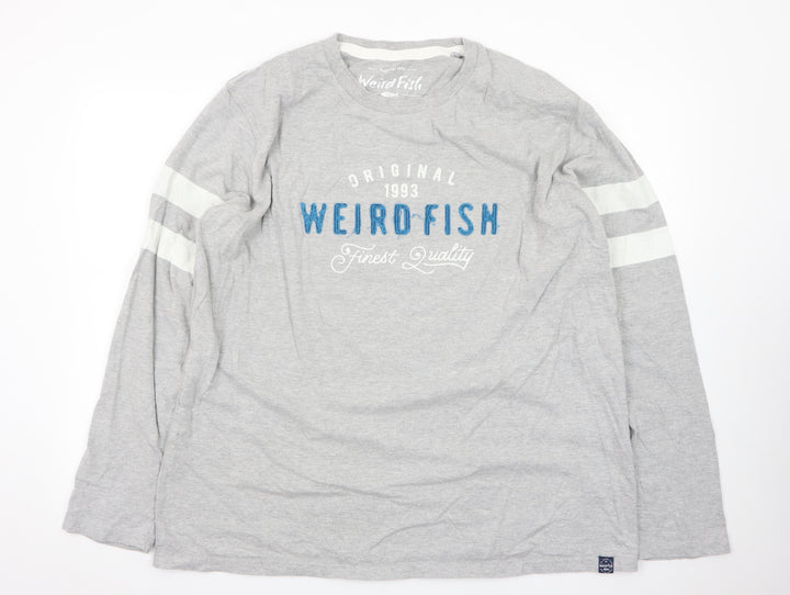 Weird Fish Men's Grey Long Sleeve Graphic T-Shirt 2XL Classic Fit