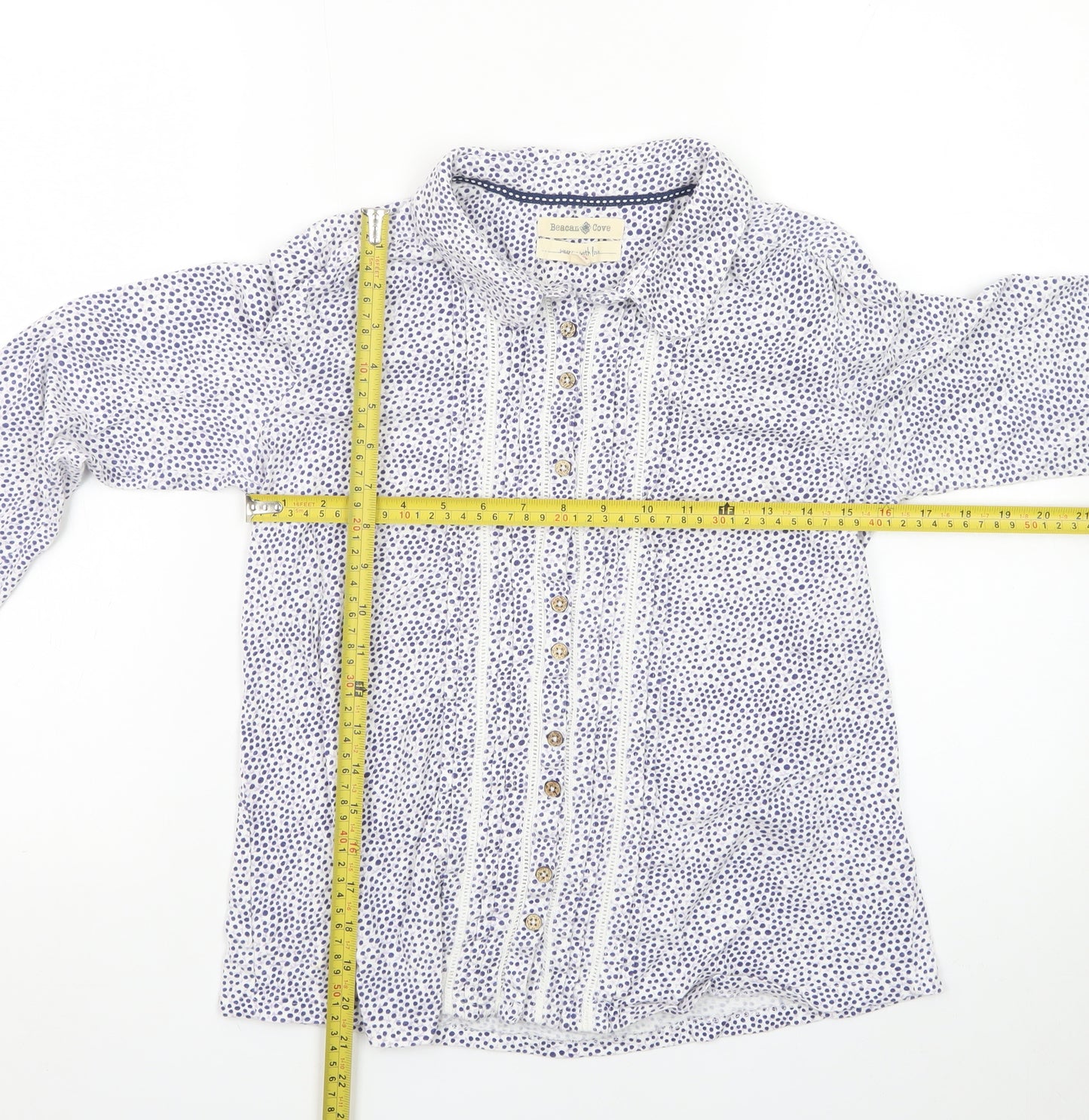 Beacon Cove Women's White Polka Dot Cotton Blouse Size 10