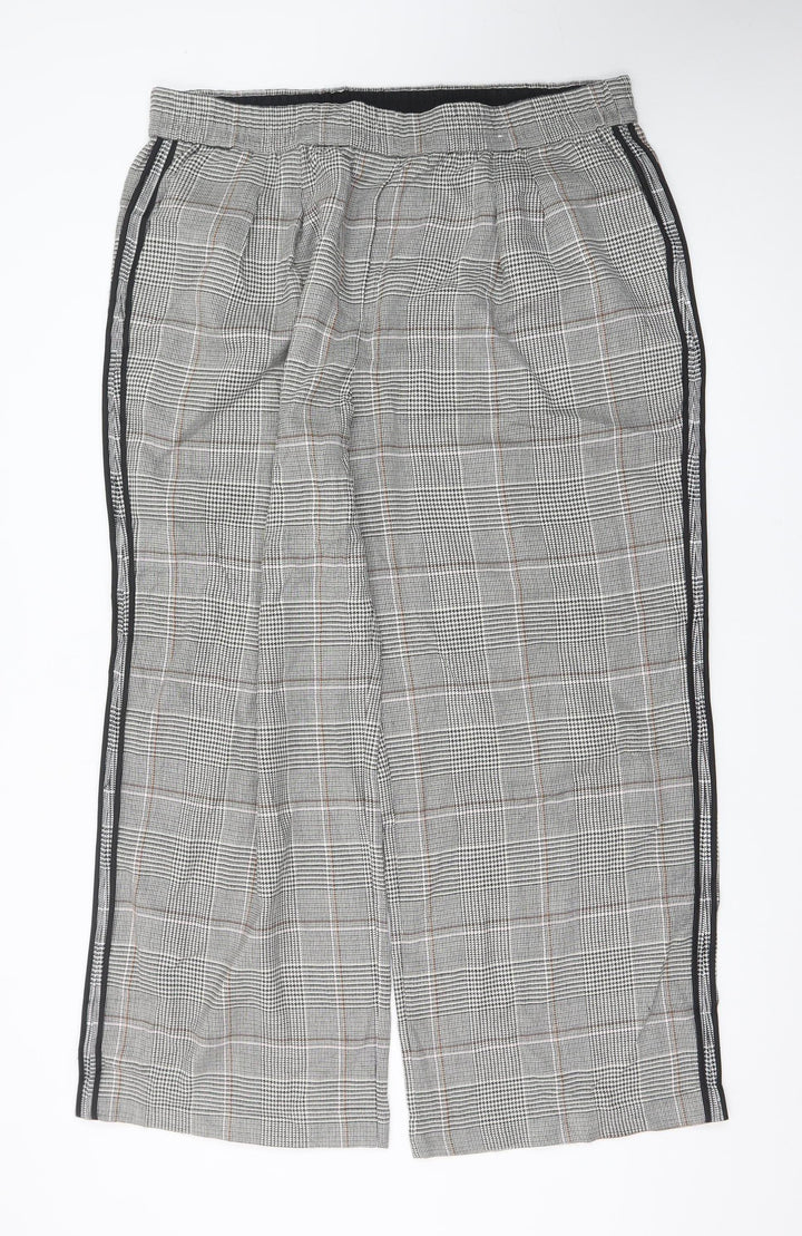 Marks and Spencer Womens Grey Checked Wide-Leg Trousers Size 20