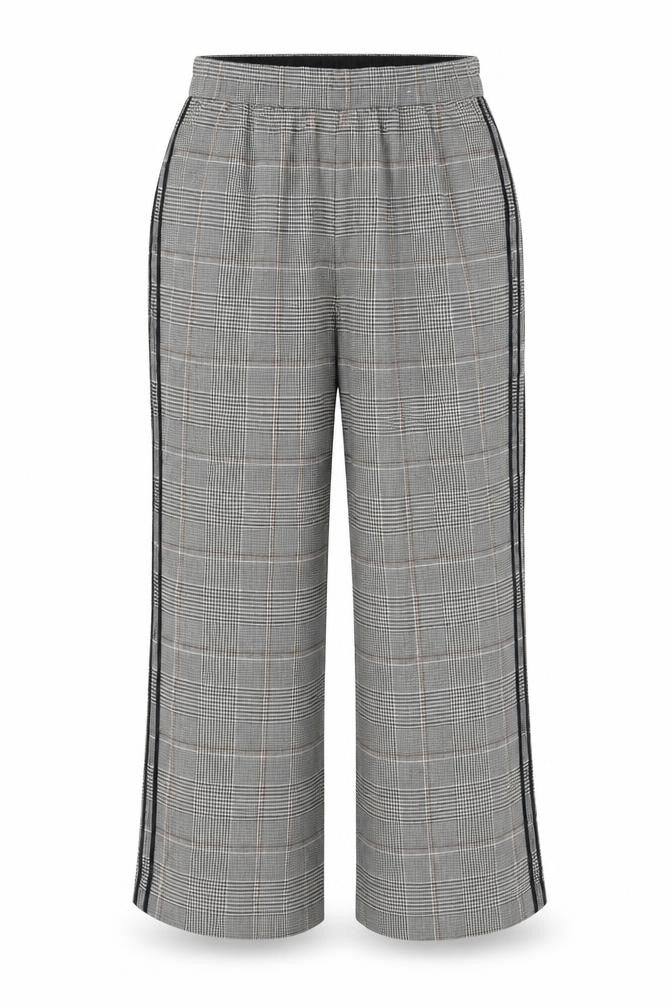 Front view of Marks & Spencer women’s grey checked wide-leg trousers, size UK 20