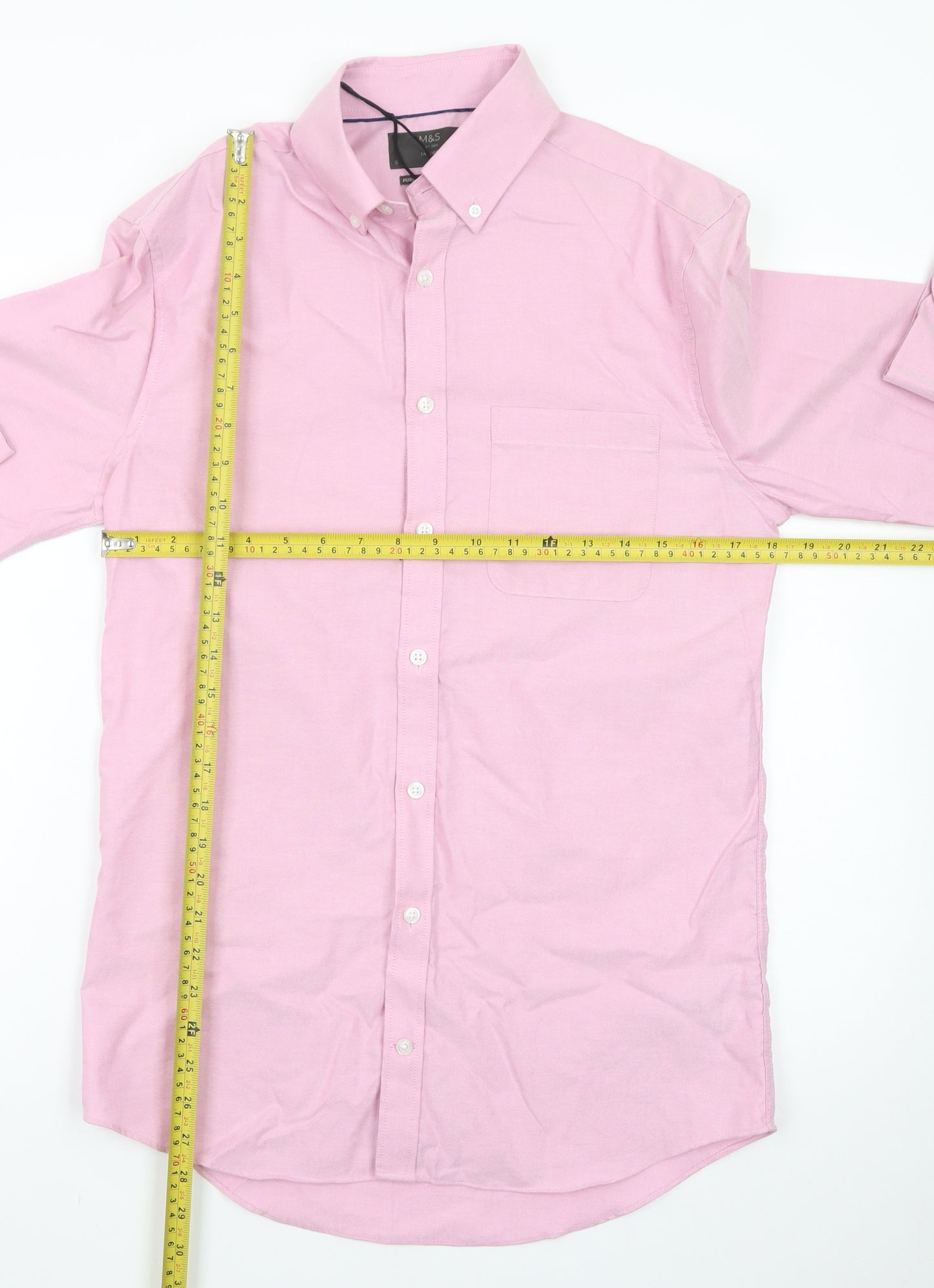 Marks and Spencer Men's Pink Tailored Fit Pure Cotton Oxford Shirt Size S