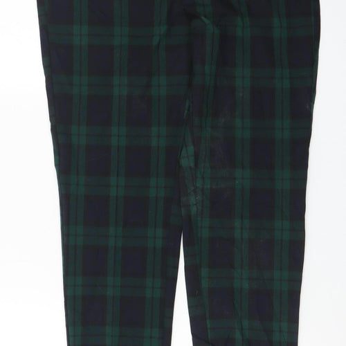 Mango Women's Green Check Chino Trousers Size 12 Slim Fit
