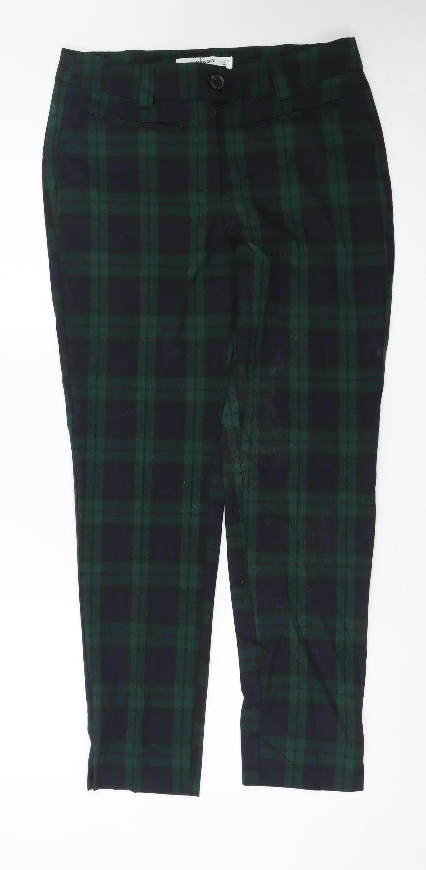 Mango Women's Green Check Chino Trousers Size 12 Slim Fit
