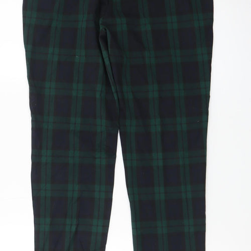 Mango Women's Green Check Chino Trousers Size 12 Slim Fit