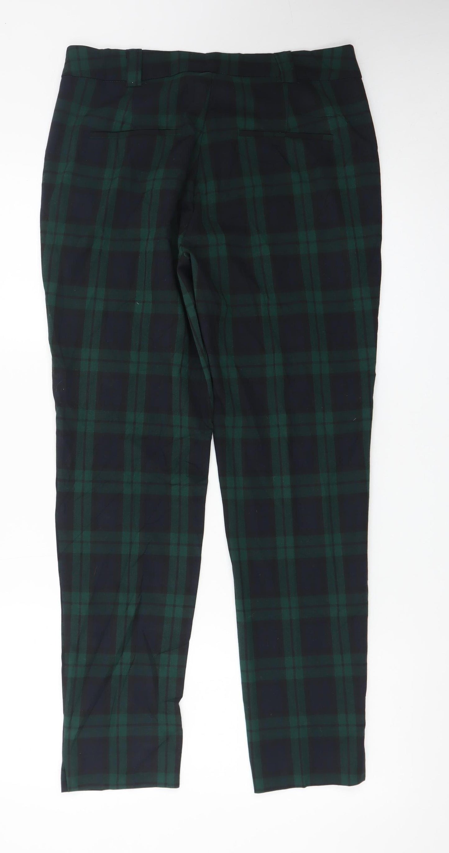Mango Women's Green Check Chino Trousers Size 12 Slim Fit
