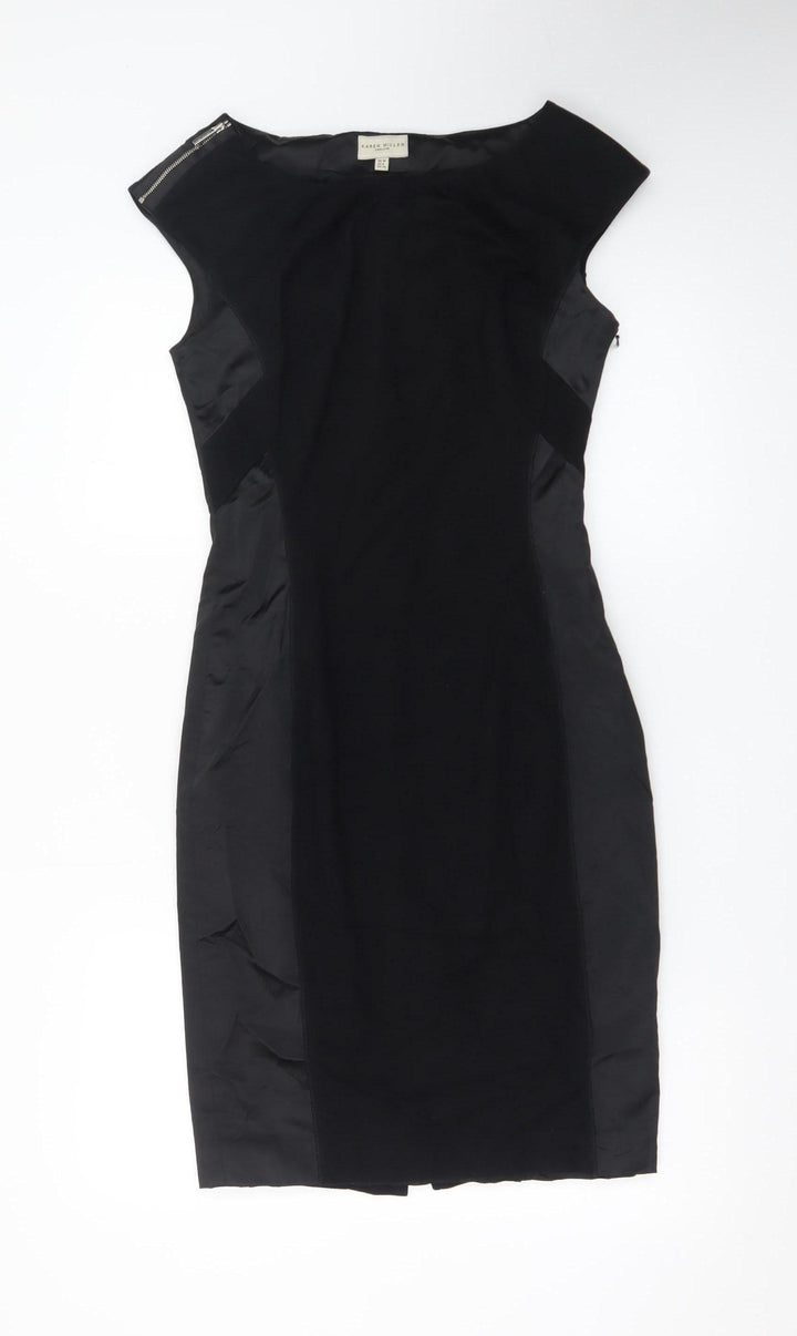 Karen Millen Women's Black Size 10 Sleeveless Sheath Knee Length Dress