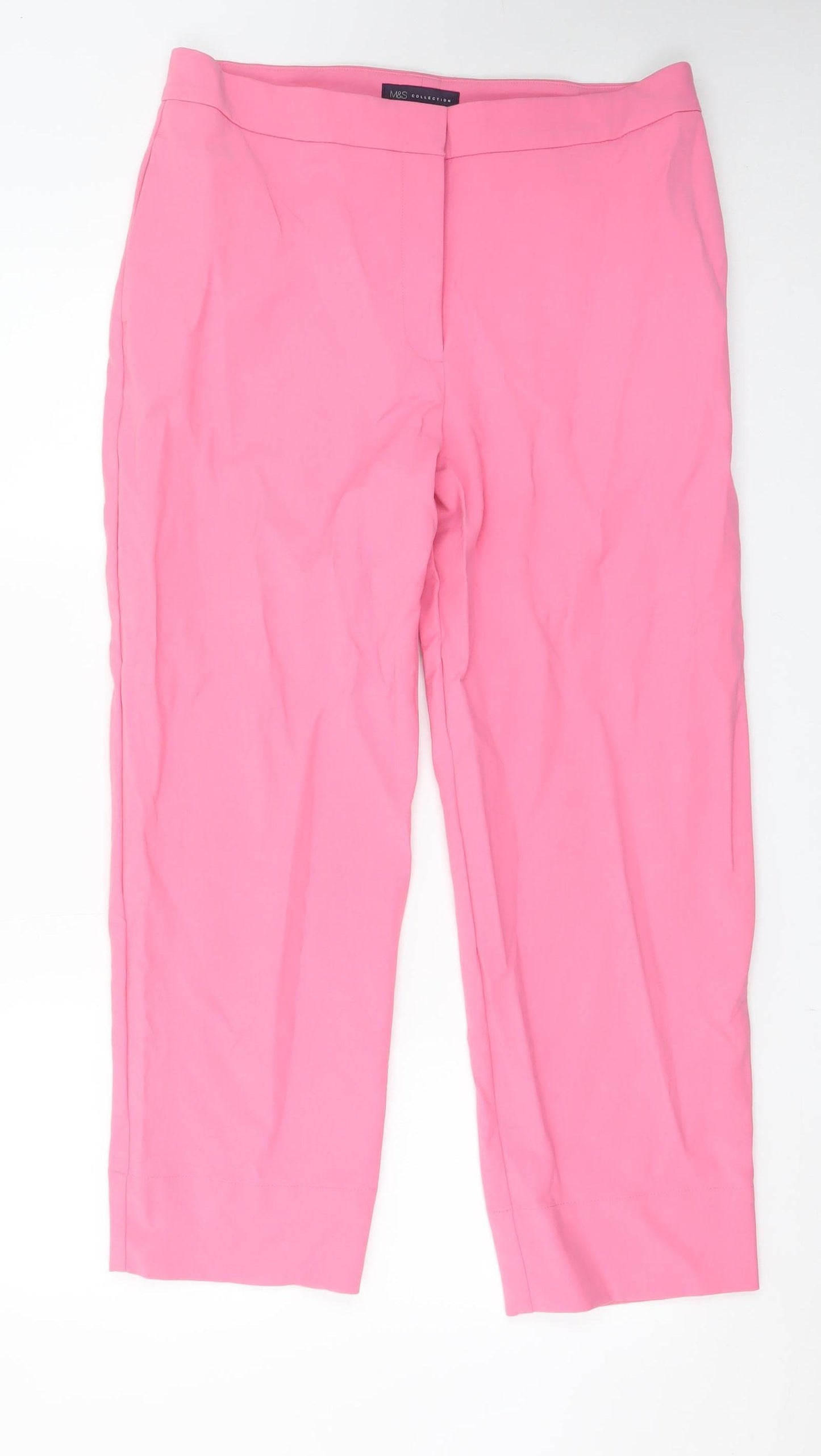 Marks and Spencer Women Pink Cropped Tailored Trousers Size 14