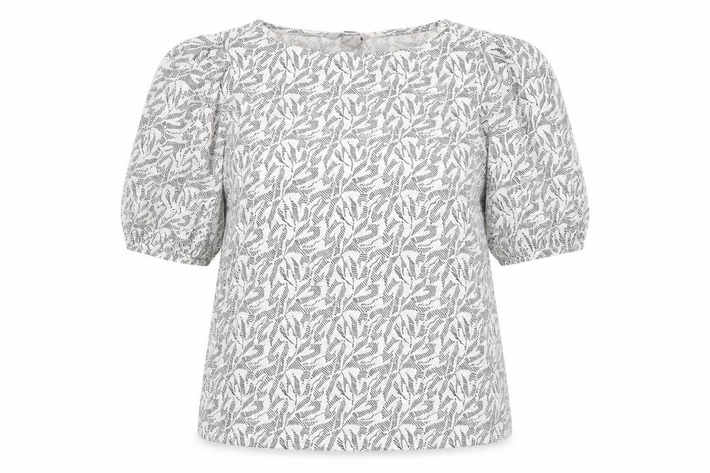Front view of H&M Women’s White Floral Puff Sleeve Blouse, size S