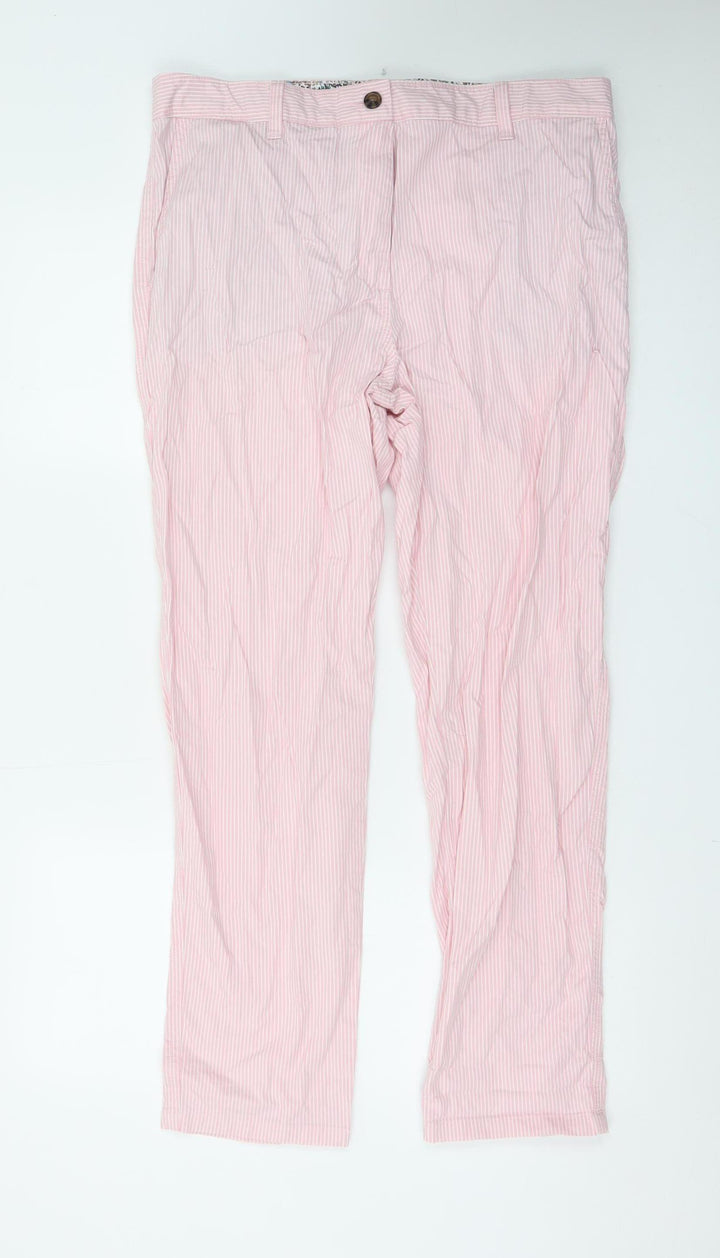 Marks and Spencer Women Pink Striped Chino Trousers Size 14 Regular