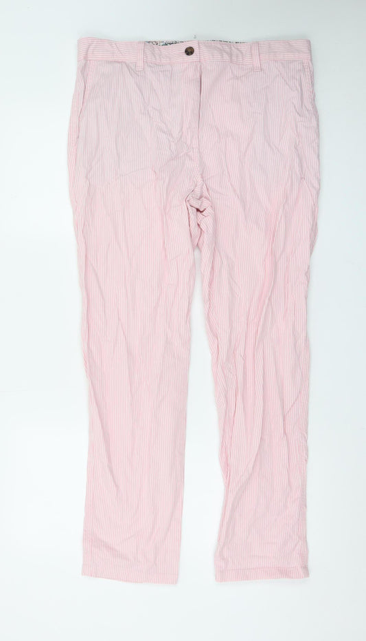 Marks and Spencer Women Pink Striped Chino Trousers Size 14 Regular