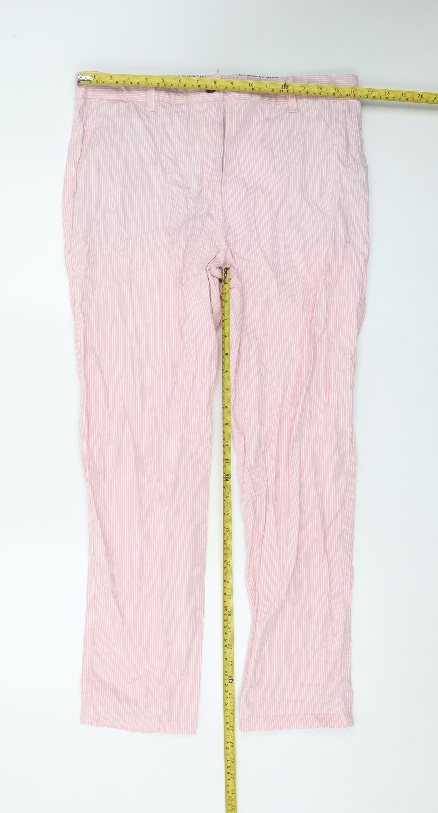 Marks and Spencer Women Pink Striped Chino Trousers Size 14 Regular